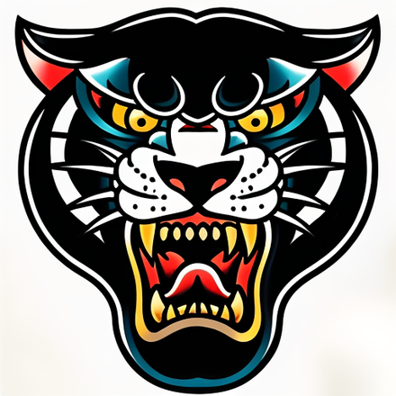 AI-generated black panther head tattoo in American traditional style.