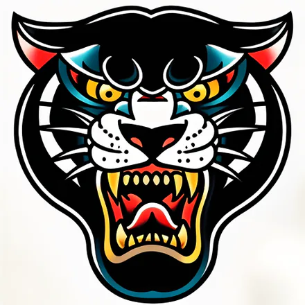 AI-generated black panther head tattoo in American traditional style.